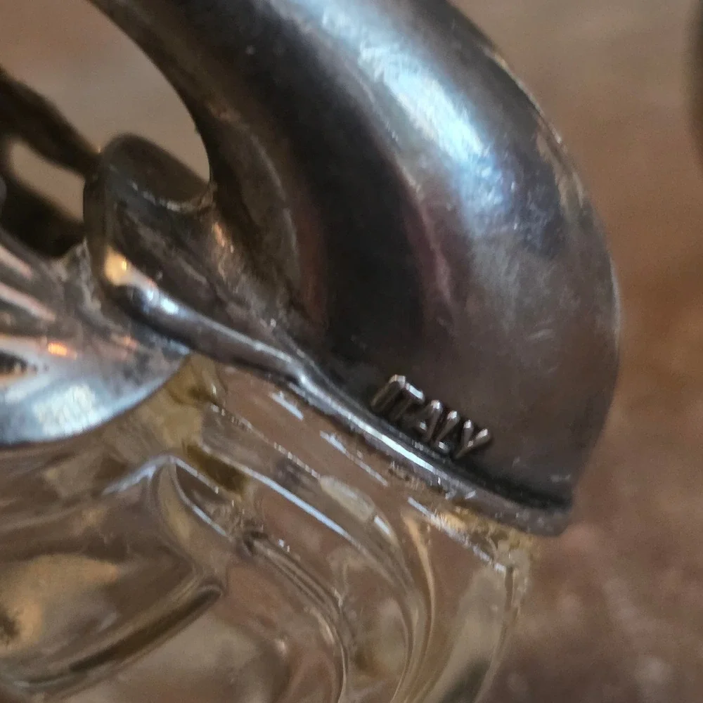 Vintage Italian Swan Salt Cellars Glass Plated Silver Hinged Wings Pair  trinket